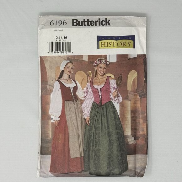 Butterick 6196 TAVERN WENCH Corset Vest, Blouse, Skirt, Apron & Bonnet Sz 12-16 - Picture 10 of 10